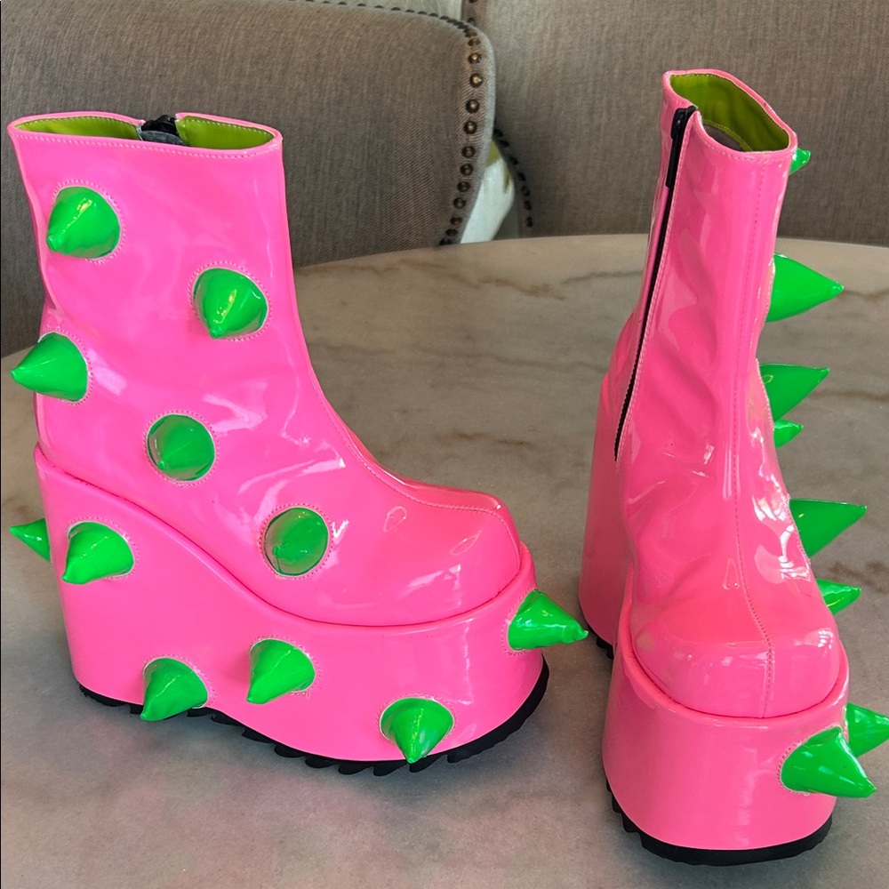 Demonia Pink and Green Platform Boots